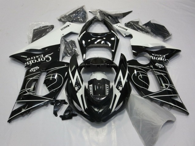 Descuento Carenados Moto Kawasaki ZX6R 2005-2006 - Negro Brillante Blanco Corona Extra Tribal