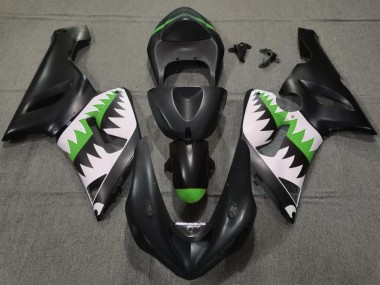 Descuento Carenados Moto Kawasaki ZX6R 2005-2006 - Negro Mate Blanco Verde Tiburón