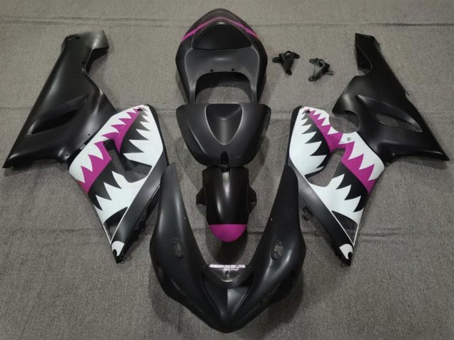 Descuento Carenados Moto Kawasaki ZX6R 2005-2006 - Negro Mate Blanco Rosa Tiburón