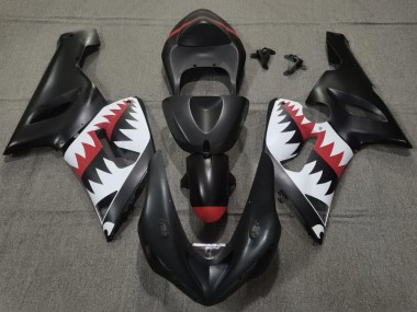 Descuento Carenados Moto Kawasaki ZX6R 2005-2006 - Negro Mate Blanco Rojo Tiburón