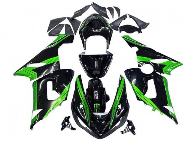 Descuento Carenados Moto Kawasaki ZX6R 2005-2006 - Verde Negro Brillante Monstruo Raya