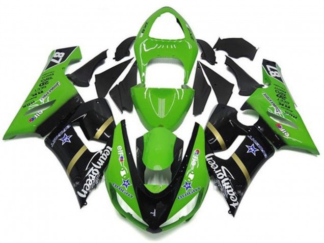 Descuento Carenados Moto Kawasaki ZX6R 2005-2006 - Verde Negro Brillante Azul Estrella Team Verde