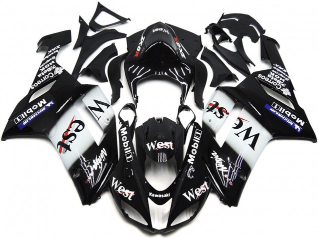 Descuento Carenados Moto Kawasaki ZX6R 2007-2008 - Negro Blanco West Mobil