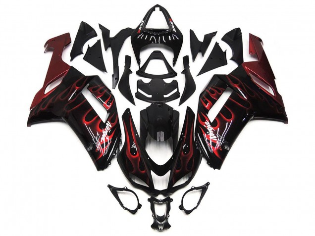 Descuento Carenados Moto Kawasaki ZX6R 2007-2008 - Negro Blanco Rojo Llama