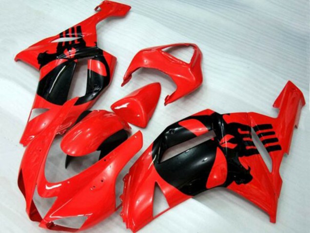 Descuento Carenados Moto Kawasaki ZX6R 2007-2008 - Rojo Negro Cráneo