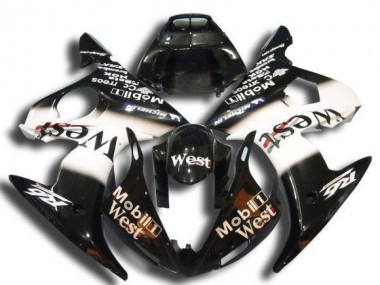 Descuento Carenados Moto Yamaha YZF R6 2003-2004 - Negro Brillante Blanco Mobil West Michelin