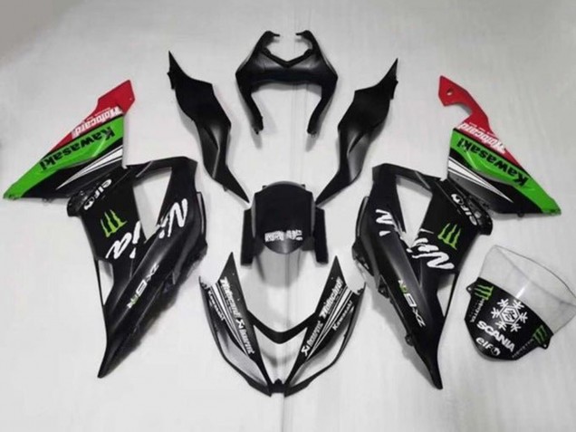 Descuento Carenados Moto Kawasaki ZX6R 2013-2018 - Negro Mate Verde Rojo Blanco Monstruo Nieve