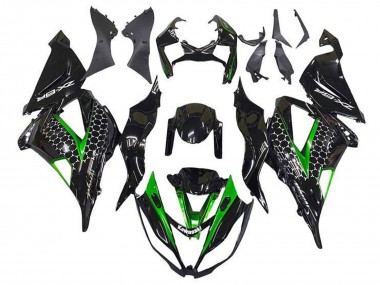 Descuento Carenados Moto Kawasaki ZX6R 2013-2018 - Negro Brillante Verde Blanco Honeycomb