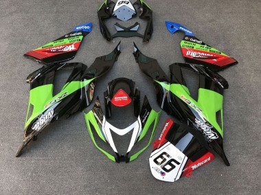 Descuento Carenados Moto Kawasaki ZX6R 2013-2018 - Verde Negro Rojo Blanco Motocard 66