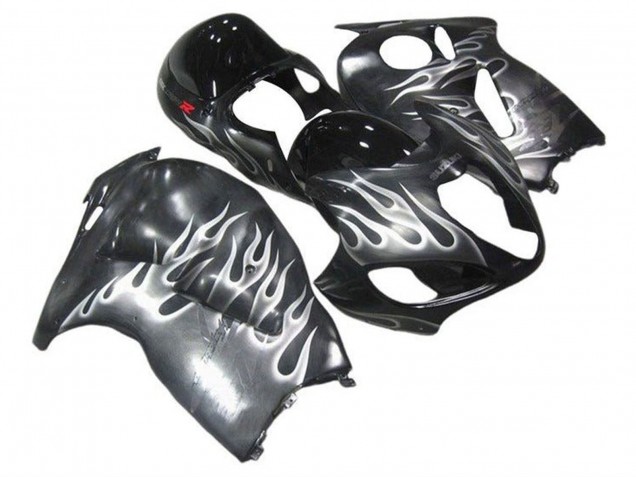 Descuento Carenados Moto Suzuki GSXR 1300 Hayabusa 1996-2007 - Gris Negro Blanco Llama