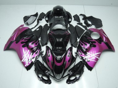 Descuento Carenados Moto Suzuki GSXR 1300 Hayabusa 2008-2020 - Negro Brillante Púrpura Llama