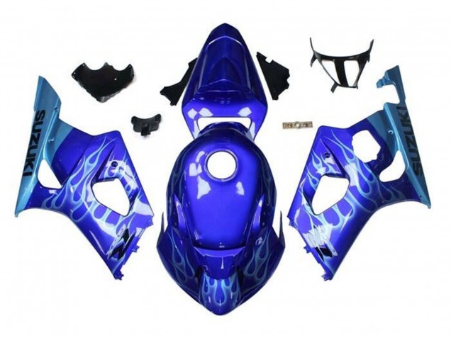Descuento Carenados Moto Suzuki GSXR 1000 2003-2004 - Azul Azul Claro Blanco Llama