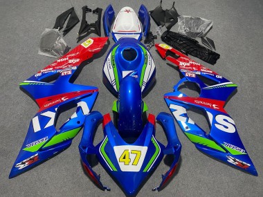 Descuento Carenados Moto Suzuki GSXR 1000 2005-2006 - Azul Verde Blanco Rojo 47 Carrera