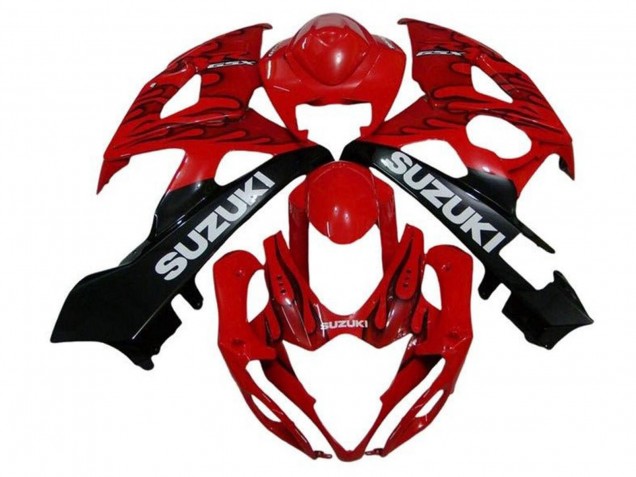 Descuento Carenados Moto Suzuki GSXR 1000 2005-2006 - Rojo Negro Llama Blanco