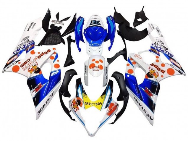Descuento Carenados Moto Suzuki GSXR 1000 2005-2006 - Blanco Azul Naranja Amarillo Dark Dog