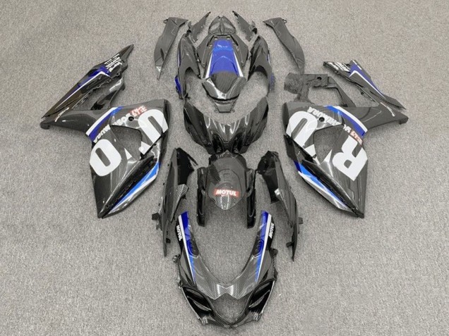 Descuento Carenados Moto Suzuki GSXR1000 2017-2024 - Falso FibraCarbono Blanco Azul