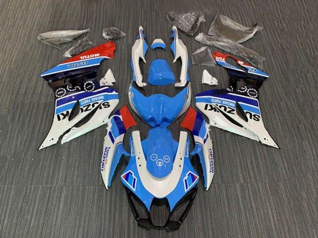 Descuento Carenados Moto Suzuki GSXR1000 2017-2024 - Blanco Azul Raya Rojo Motul