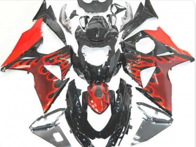 Descuento Carenados Moto Suzuki GSXR 1000 2009-2016 - Negro Brillante Rojo Llama