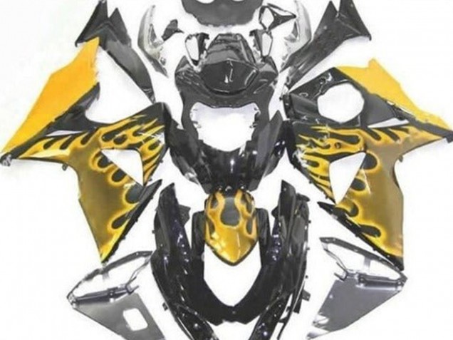 Descuento Carenados Moto Suzuki GSXR 1000 2009-2016 - Negro Brillante Amarillo Llama