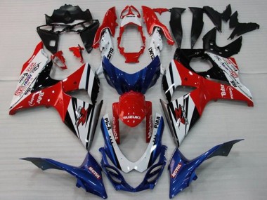 Descuento Carenados Moto Suzuki GSXR 1000 2009-2016 - Blanco Rojo Azul Negro Raya