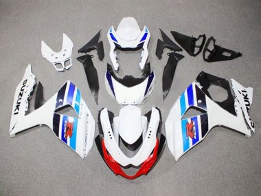Descuento Carenados Moto Suzuki GSXR 1000 2009-2016 - Blanco Azul Rojo Negro Raya