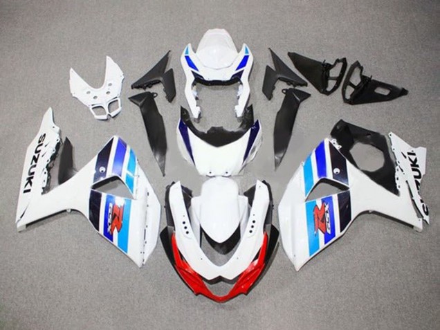 Descuento Carenados Moto Suzuki GSXR 1000 2009-2016 - Blanco Azul Rojo Negro Raya
