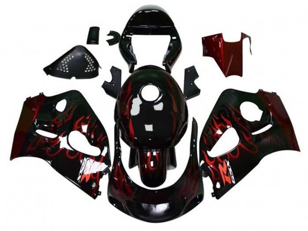 Descuento Carenados Moto Suzuki GSXR 600 / GSXR 750 1996-2000 - Negro Rojo Llama