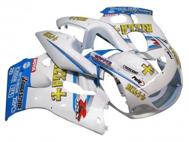 Descuento Carenados Moto Suzuki GSXR 600 / GSXR 750 1996-2000 - Blanco Azul Amarillo Rizla