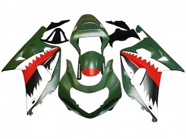Descuento Carenados Moto Suzuki GSXR 600 / GSXR 750 2001-2003 - Verde Militar Mate Blanco Rojo Tiburón