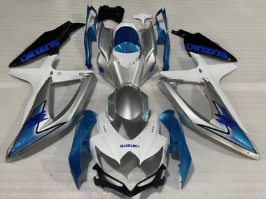 Descuento Carenados Moto Suzuki GSXR 600 / GSXR 750 2008-2010 - Blanco Plata Azul Claro Negro
