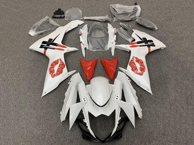 Descuento Carenados Moto Suzuki GSXR 600 / GSXR 750 2011-2024 - Blanco Rojo Lipstick Kiss