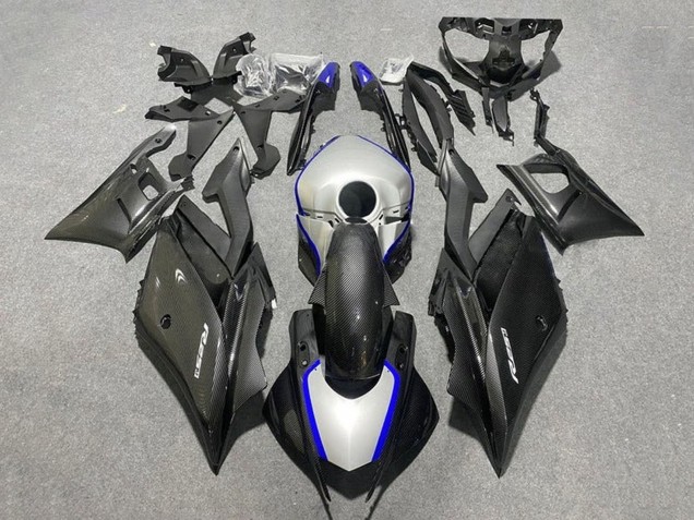 Descuento Carenados Moto Yamaha YZF R3/R25 2019-2021 - Negro FibraCarbono Estilo Plata Azul
