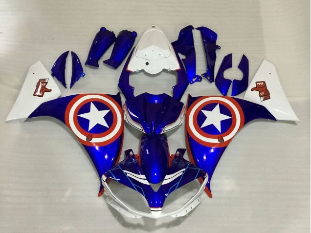 Descuento Carenados Moto Yamaha YZF 1000 R1 2009-2011 - Azul Blanco Rojo Estrella Captain America