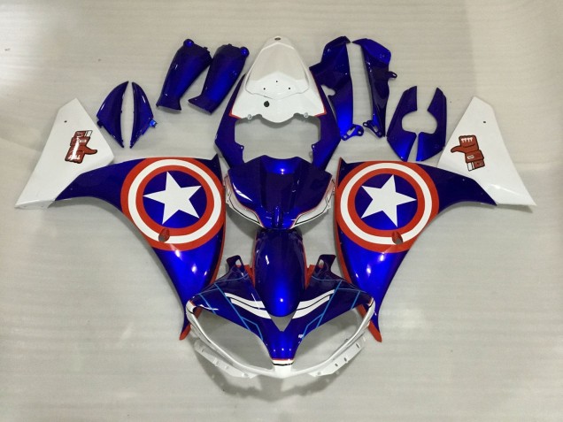 Descuento Carenados Moto Yamaha YZF 1000 R1 2012-2014 - Blanco Azul Rojo Estrella Captain America