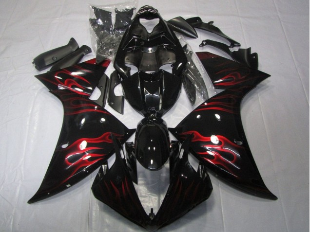 Descuento Carenados Moto Yamaha YZF 1000 R1 2012-2014 - Negro Brillante Rojo Llama