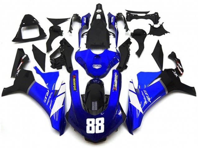 Descuento Carenados Moto Yamaha YZF 1000 R1 2015-2019 - Azul Blanco Negro Brillante Akropovic