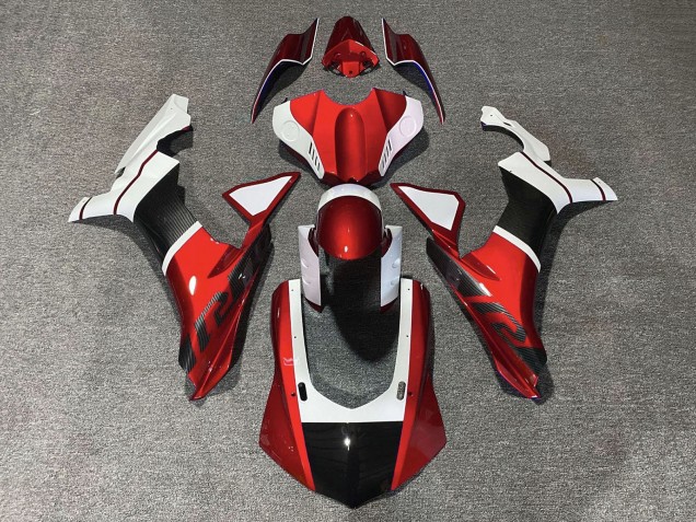 Descuento Carenados Moto Yamaha YZF 1000 R1 2015-2019 - Blanco Rojo Falso FibraCarbono