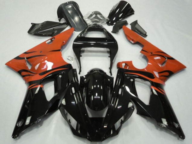 Descuento Carenados Moto Yamaha YZF 1000 R1 2000-2001 - Naranja Negro Brillante Llama