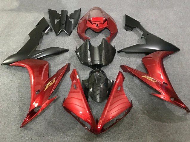 Descuento Carenados Moto Yamaha YZF 1000 R1 2004-2006 - Rojo Falso FibraCarbono Negro Mate