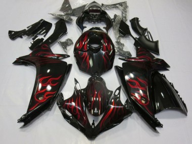Descuento Carenados Moto Yamaha YZF 1000 R1 2007-2008 - Negro Brillante Rojo Llama