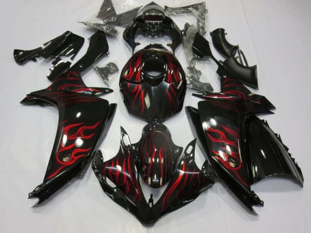 Descuento Carenados Moto Yamaha YZF 1000 R1 2007-2008 - Negro Brillante Rojo Llama