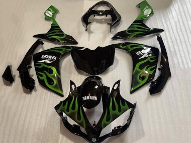 Descuento Carenados Moto Yamaha YZF 1000 R1 2007-2008 - Negro Brillante Verde Llama