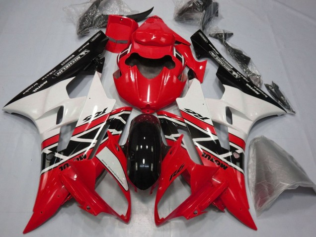 Descuento Carenados Moto Yamaha YZF R6 2006-2007 - Rojo Blanco Negro Brillante Michelin Motul
