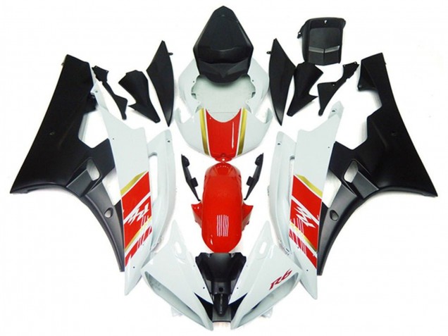 Descuento Carenados Moto Yamaha YZF R6 2006-2007 - Blanco Rojo Oro Negro Mate