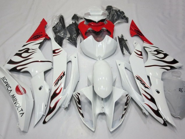 Descuento Carenados Moto Yamaha YZF R6 2008-2016 - Blanco Rojo Negro Llama