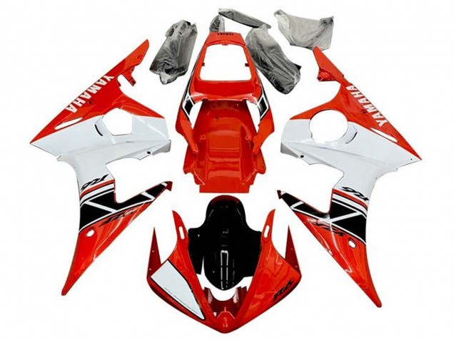 Descuento Carenados Moto Yamaha YZF R6 2003-2004 - Rojo Blanco Negro Brillante Raya