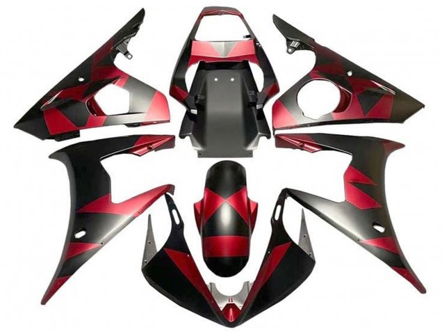 Descuento Carenados Moto Yamaha YZF R6 2003-2004 - Rojo Negro Mate Geométrico