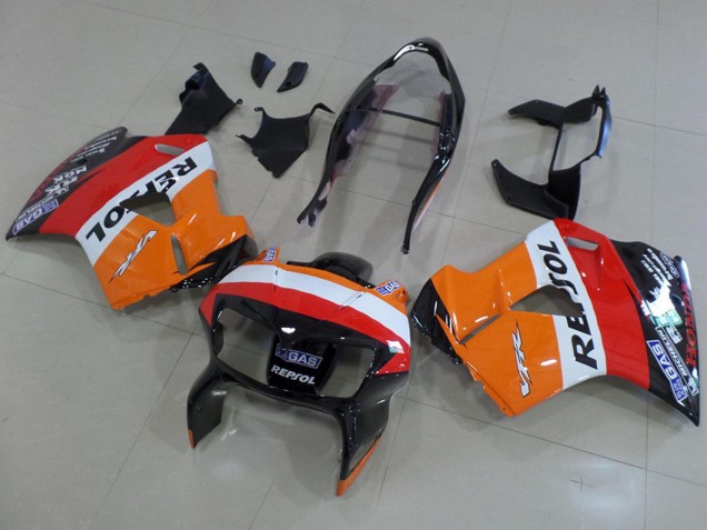 Descuento Carenados Moto Honda VFR 800 1998-2001 - Naranja Blanco Rojo Negro Brillante Repsol