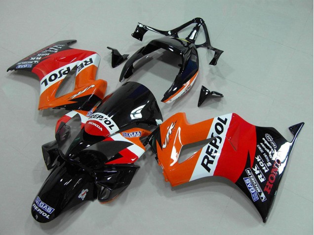 Descuento Carenado Moto Honda VFR 800 2002-2013 - Naranja Blanco Rojo Negro Brillante Repsol