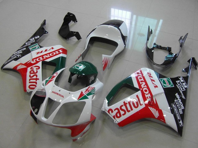 Descuento Carenado Moto Honda VTR1000 2000-2006 - Blanco Rojo Verde Negro Brillante Castrol